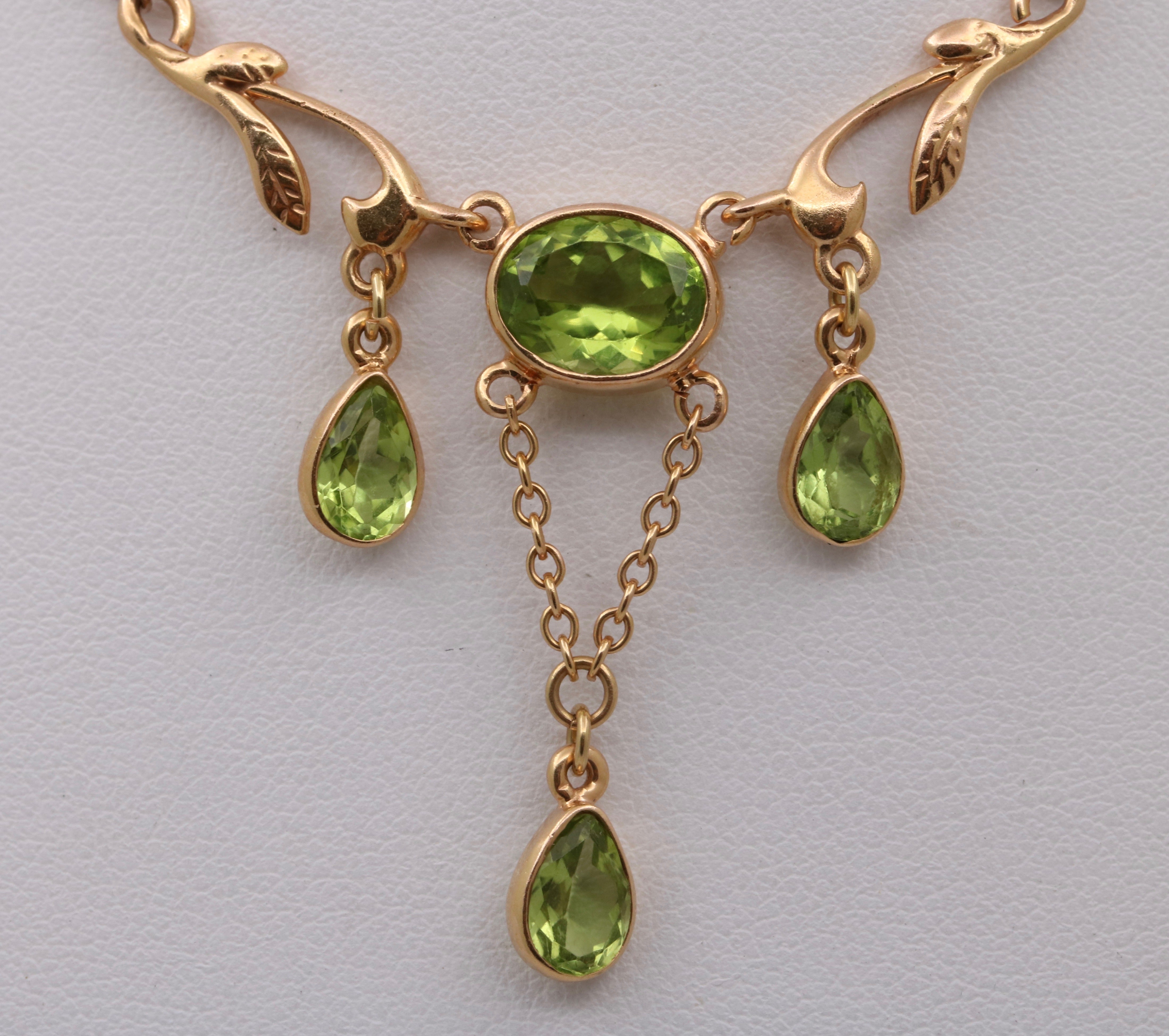 Edwardian Peridot Pearl Gold Necklace - Victoria Sterling